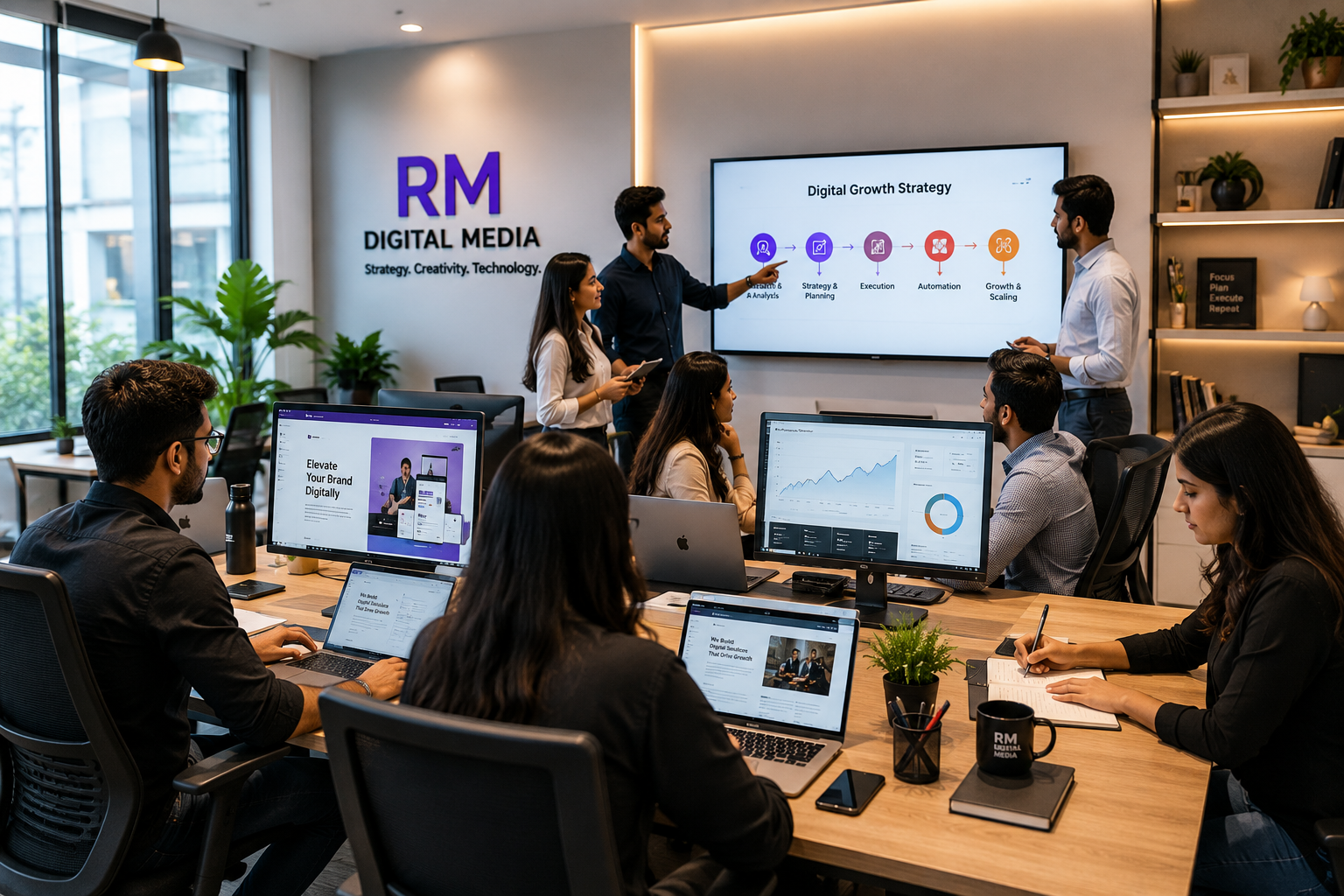 RM Digital Media team working together in office